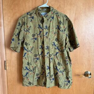 Duluth Trading Relaxed Fit Short Sleeve Button Top‎ Medium Topographic Map Print